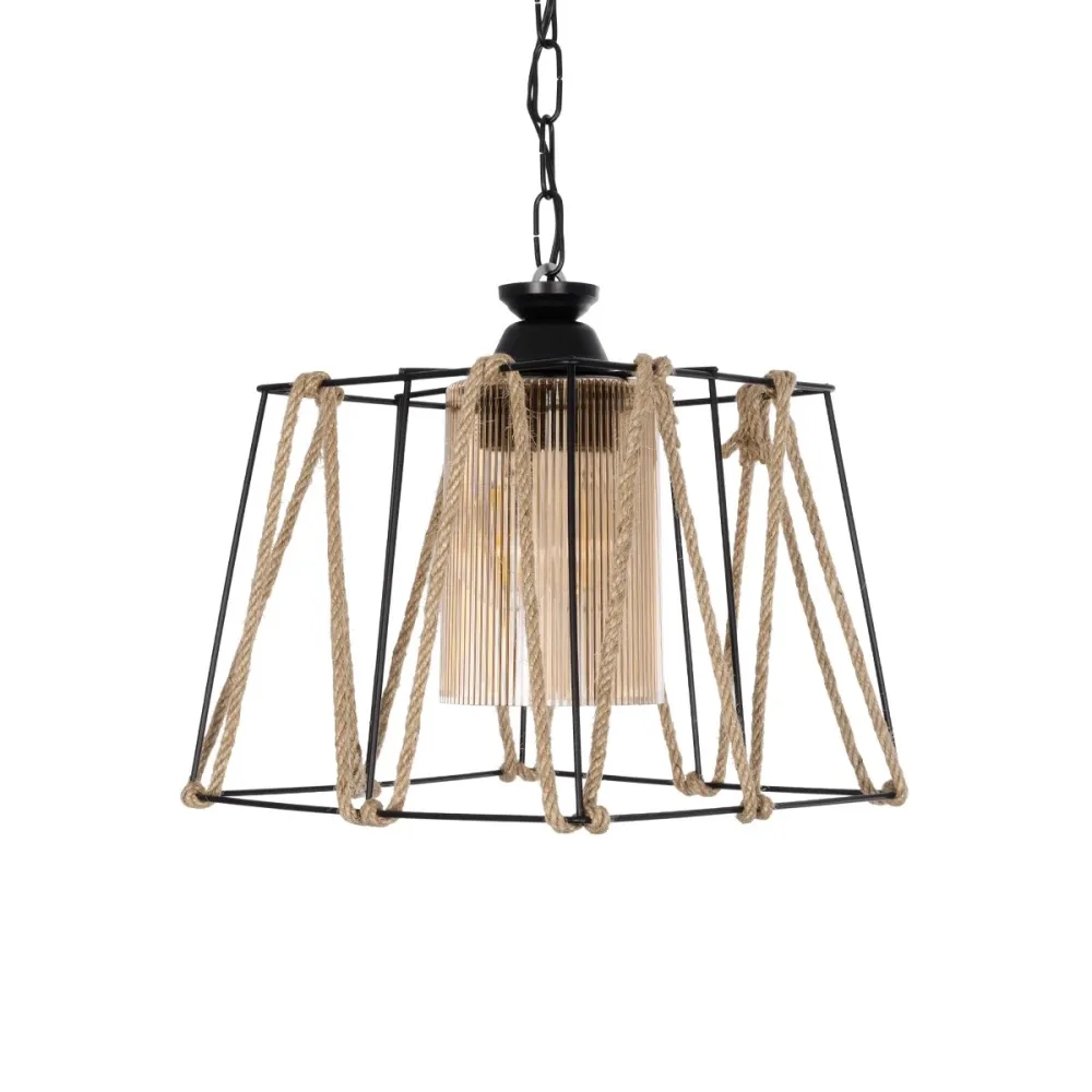 GLOBOSTAR® GATSBY 203-0007 Vintage Κρεμαστό Φωτιστικό Οροφής με Ντουί 1 x E27 AC 220-240V IP20 - Μαύρο & Μπεζ - Μ25 x Π25 x Υ25cm