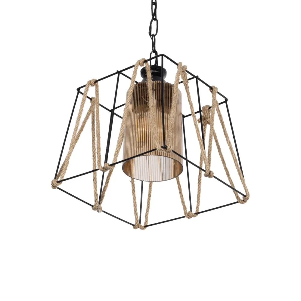GLOBOSTAR® GATSBY 203-0007 Vintage Κρεμαστό Φωτιστικό Οροφής με Ντουί 1 x E27 AC 220-240V IP20 - Μαύρο & Μπεζ - Μ25 x Π25 x Υ25cm