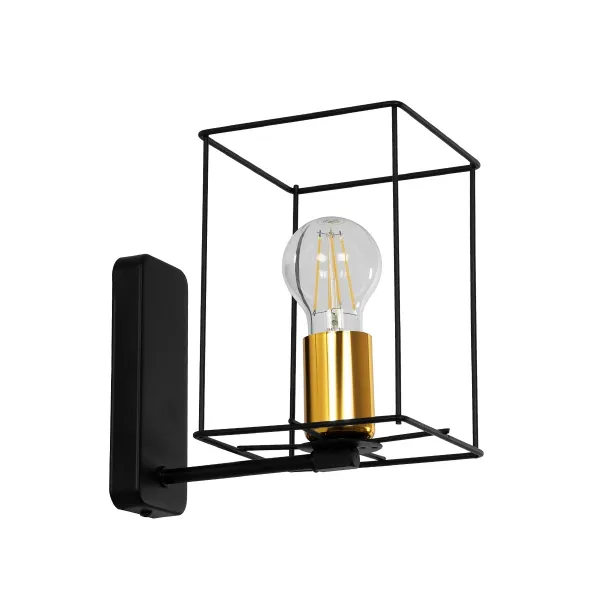 GloboStar® CYRA 203-0012 Μοντέρνο Επιτοίχιο Φωτιστικό Απλίκα Μονόφωτο 1 x E27 IP20 Μαύρο & Χρυσό Μέταλλο - Μ21 x Π21 x Υ19cm
