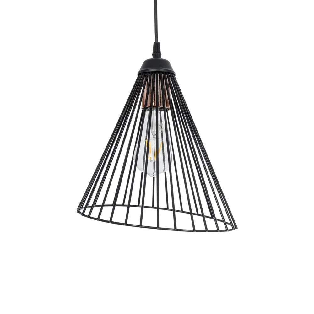 GLOBOSTAR® ARCWIRE 203-0015 Μοντέρνο Κρεμαστό Φωτιστικό Οροφής με Ντουί 1 x E27 AC 220-240V IP20 - Μαύρο - Μ25 x Π25 x Υ30cm