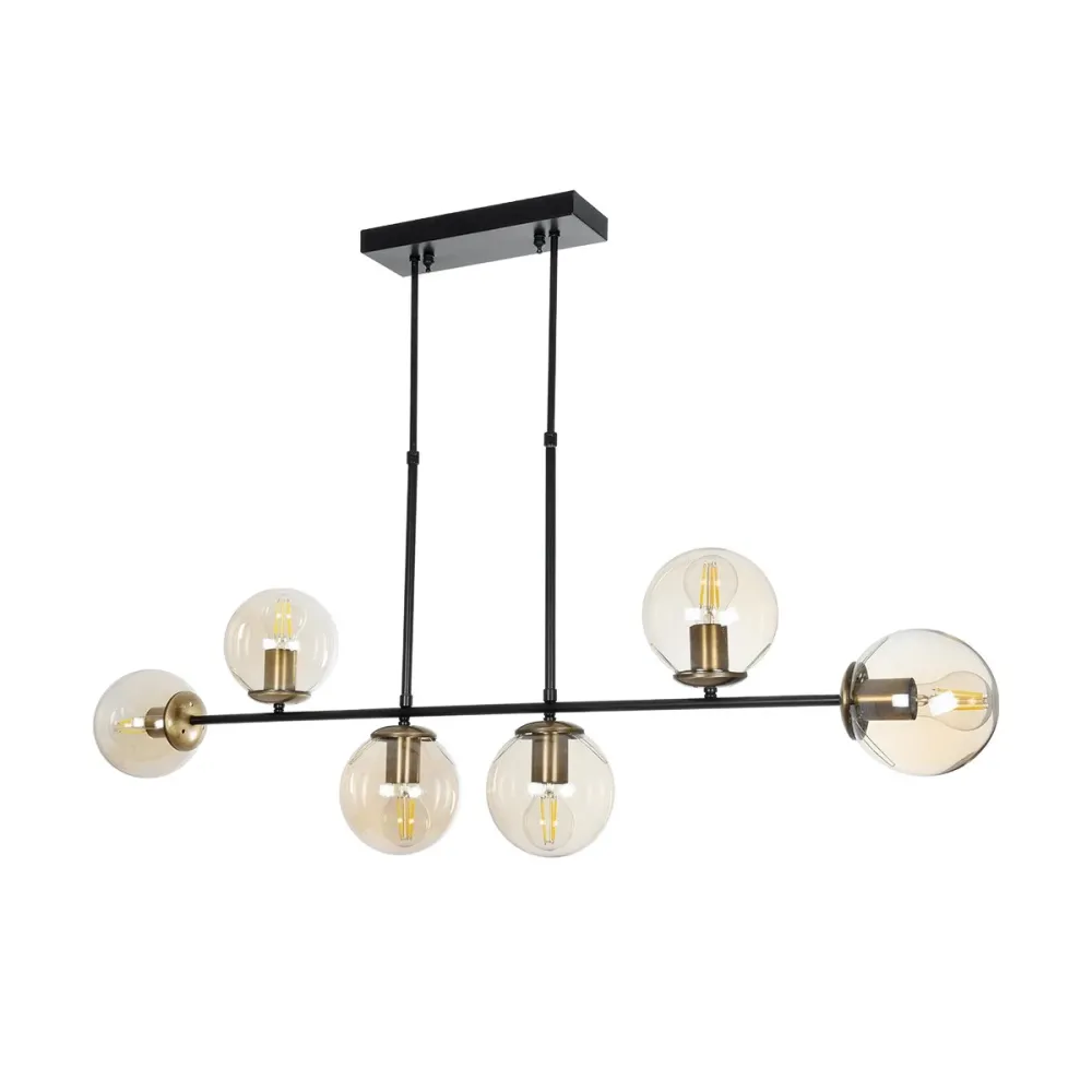 GLOBOSTAR® LATTICE 203-0016 Μοντέρνο Φωτιστικό Οροφής με Ντουί 6 x E27 AC 220-240V IP20 - Μαύρο & Μπρούτζινο - Μ120 x Π15 x Υ32cm