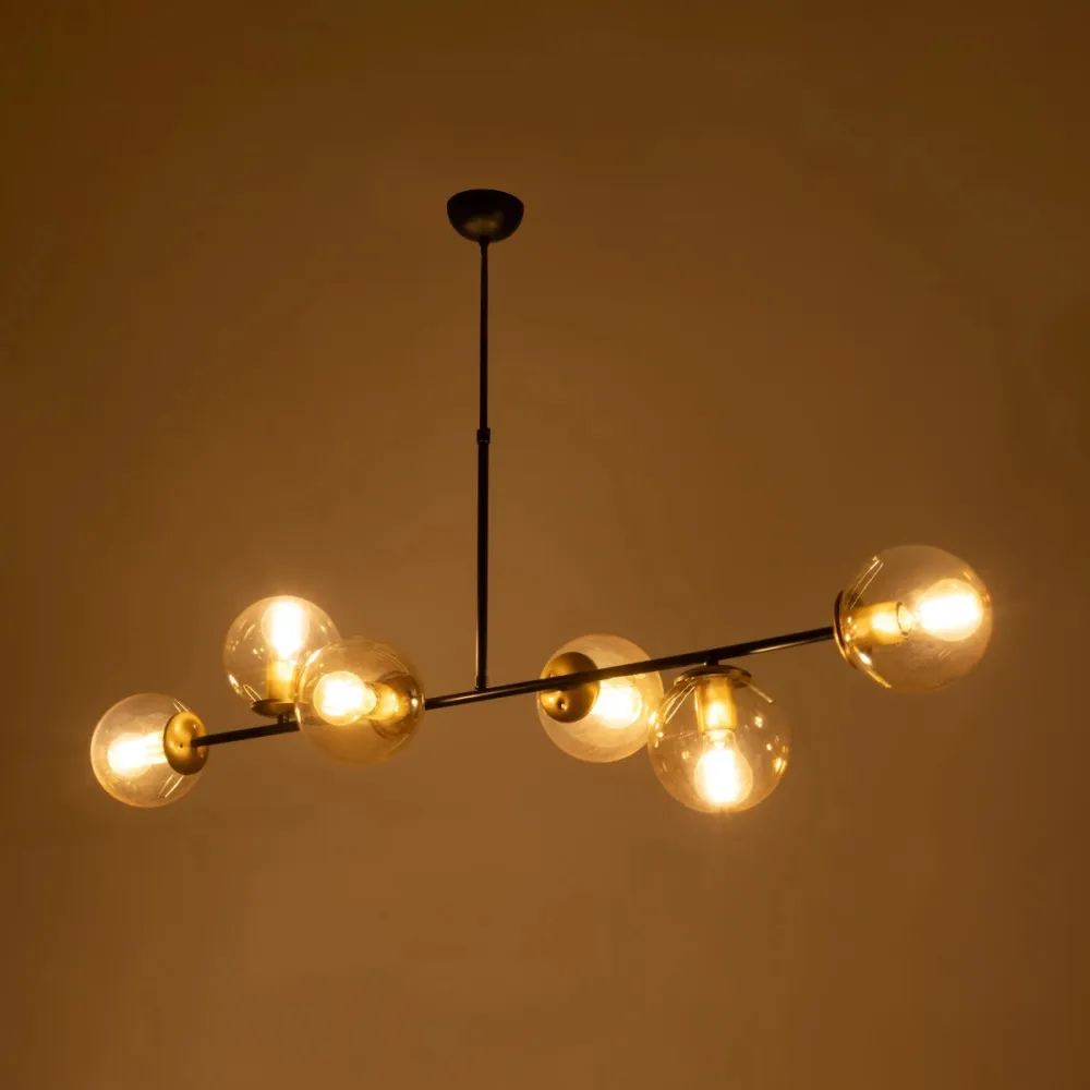 GLOBOSTAR® LATTICE 203-0017 Μοντέρνο Φωτιστικό Οροφής με Ντουί 6 x E27 AC 220-240V IP20 - Μαύρο & Μπρούτζινο - Μ120 x Π32 x Υ32cm