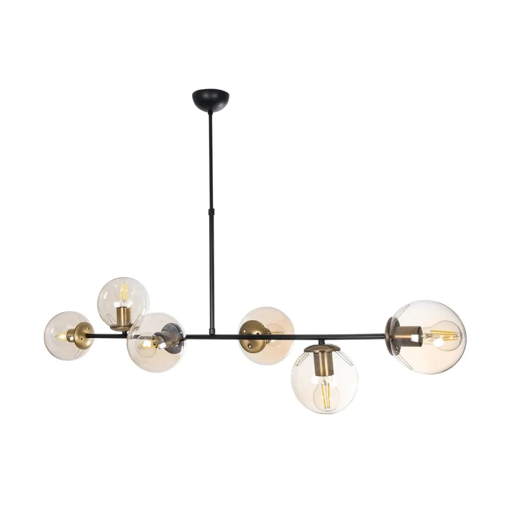 GLOBOSTAR® LATTICE 203-0017 Μοντέρνο Φωτιστικό Οροφής με Ντουί 6 x E27 AC 220-240V IP20 - Μαύρο & Μπρούτζινο - Μ120 x Π32 x Υ32cm