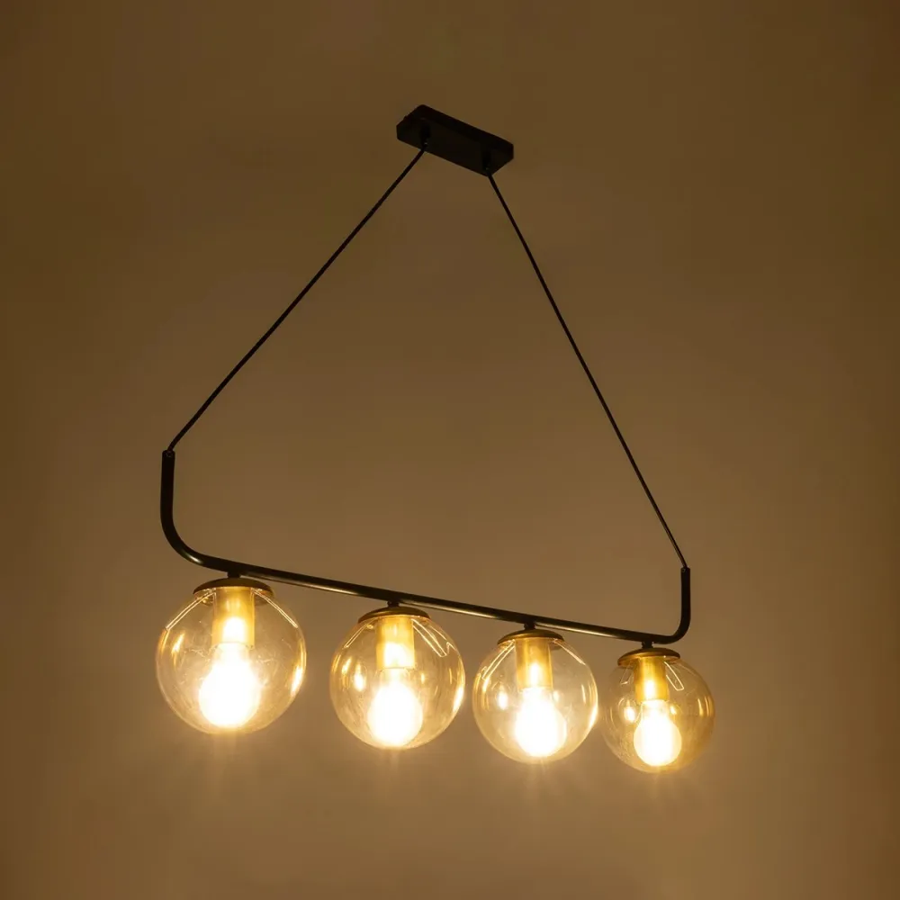 GLOBOSTAR® LATTICE 203-0018 Μοντέρνο Κρεμαστό Φωτιστικό Οροφής με Ντουί 4 x E27 AC 220-240V IP20 - Μαύρο & Μπρούτζινο - Μ78 x Π15 x Υ81cm
