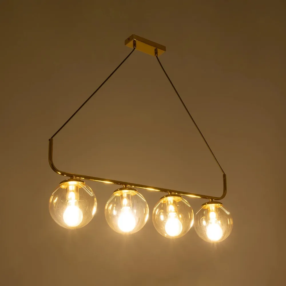 GLOBOSTAR® LATTICE 203-0019 Μοντέρνο Κρεμαστό Φωτιστικό Οροφής με Ντουί 4 x E27 AC 220-240V IP20 - Χρυσό - Μ78 x Π15 x Υ81cm