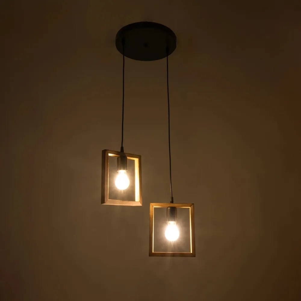 GLOBOSTAR® EDISON 203-0021 Vintage Κρεμαστό Φωτιστικό Οροφής με Ντουί 2 x E27 AC 220-240V IP20 - Μπεζ & Μαύρο - Μ40 x Π20 x Υ45cm