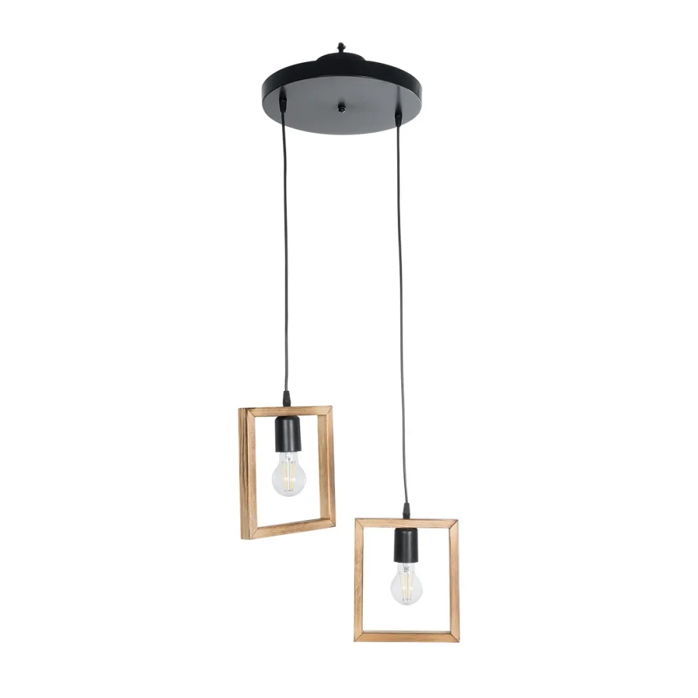 GLOBOSTAR® EDISON 203-0021 Vintage Κρεμαστό Φωτιστικό Οροφής με Ντουί 2 x E27 AC 220-240V IP20 - Μπεζ & Μαύρο - Μ40 x Π20 x Υ45cm