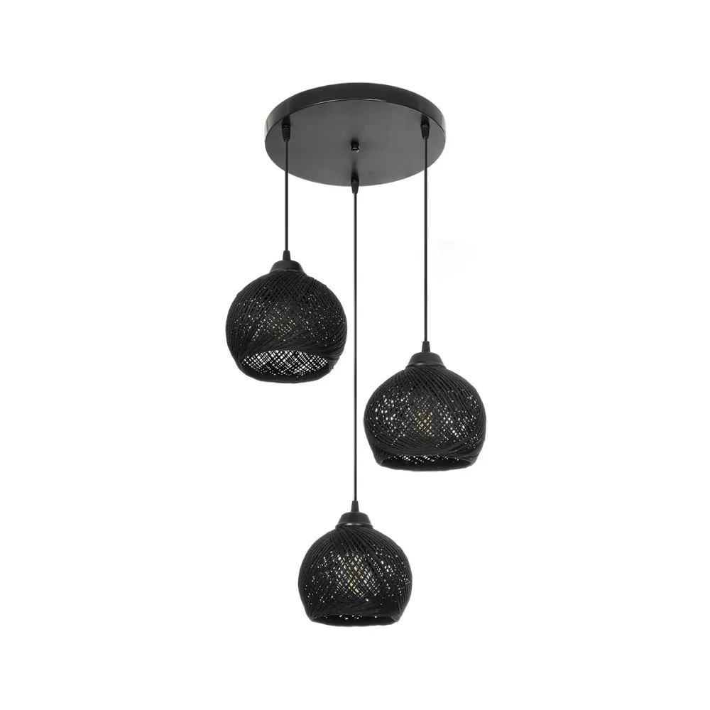 GLOBOSTAR® YASAM 203-0022 Vintage Κρεμαστό Φωτιστικό Οροφής με Ντουί 3 x E27 AC 220-240V IP20 - Μαύρο - Μ42 x Π42 x Υ54cm