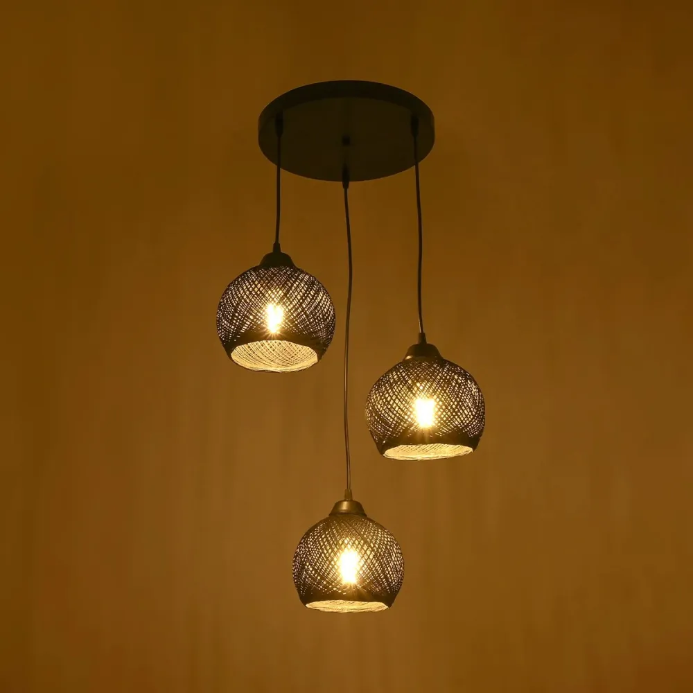 GLOBOSTAR® YASAM 203-0022 Vintage Κρεμαστό Φωτιστικό Οροφής με Ντουί 3 x E27 AC 220-240V IP20 - Μαύρο - Μ42 x Π42 x Υ54cm