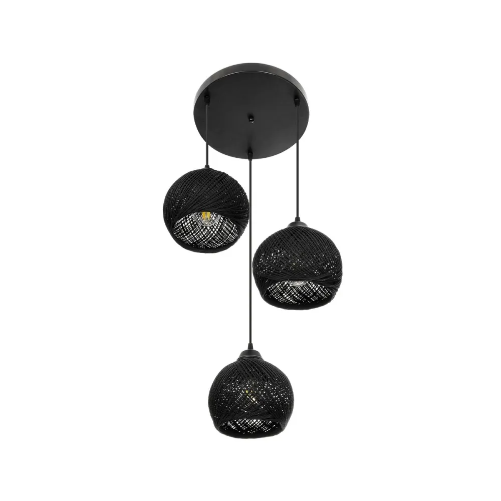 GLOBOSTAR® YASAM 203-0022 Vintage Κρεμαστό Φωτιστικό Οροφής με Ντουί 3 x E27 AC 220-240V IP20 - Μαύρο - Μ42 x Π42 x Υ54cm