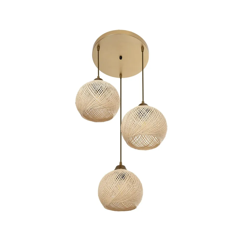 GLOBOSTAR® YASAM 203-0024 Vintage Κρεμαστό Φωτιστικό Οροφής με Ντουί 3 x E27 AC 220-240V IP20 - Μπεζ & Χρυσό - Μ42 x Π42 x Υ54cm