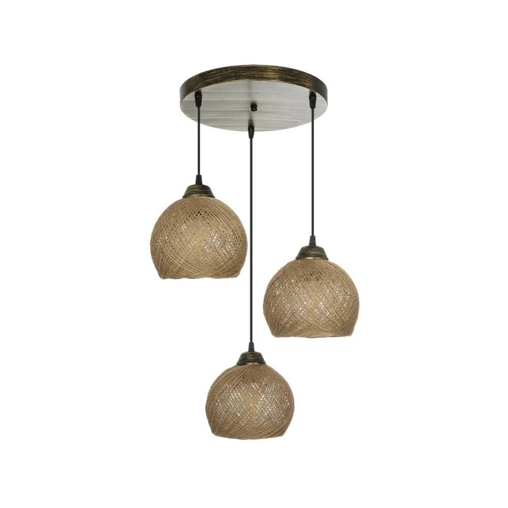 GLOBOSTAR® YASAM 203-0025 Vintage Κρεμαστό Φωτιστικό Οροφής με Ντουί 3 x E27 AC 220-240V IP20 - Καφέ - Μ42 x Π42 x Υ54cm