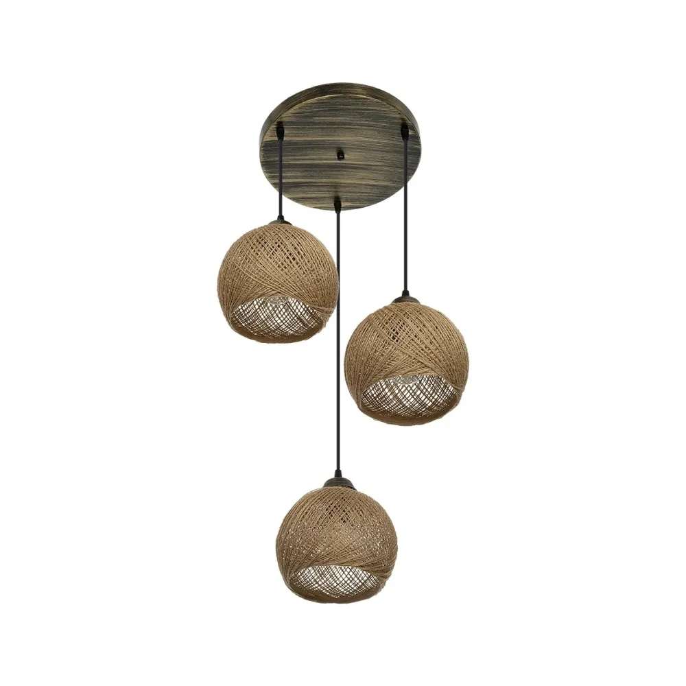 GLOBOSTAR® YASAM 203-0025 Vintage Κρεμαστό Φωτιστικό Οροφής με Ντουί 3 x E27 AC 220-240V IP20 - Καφέ - Μ42 x Π42 x Υ54cm