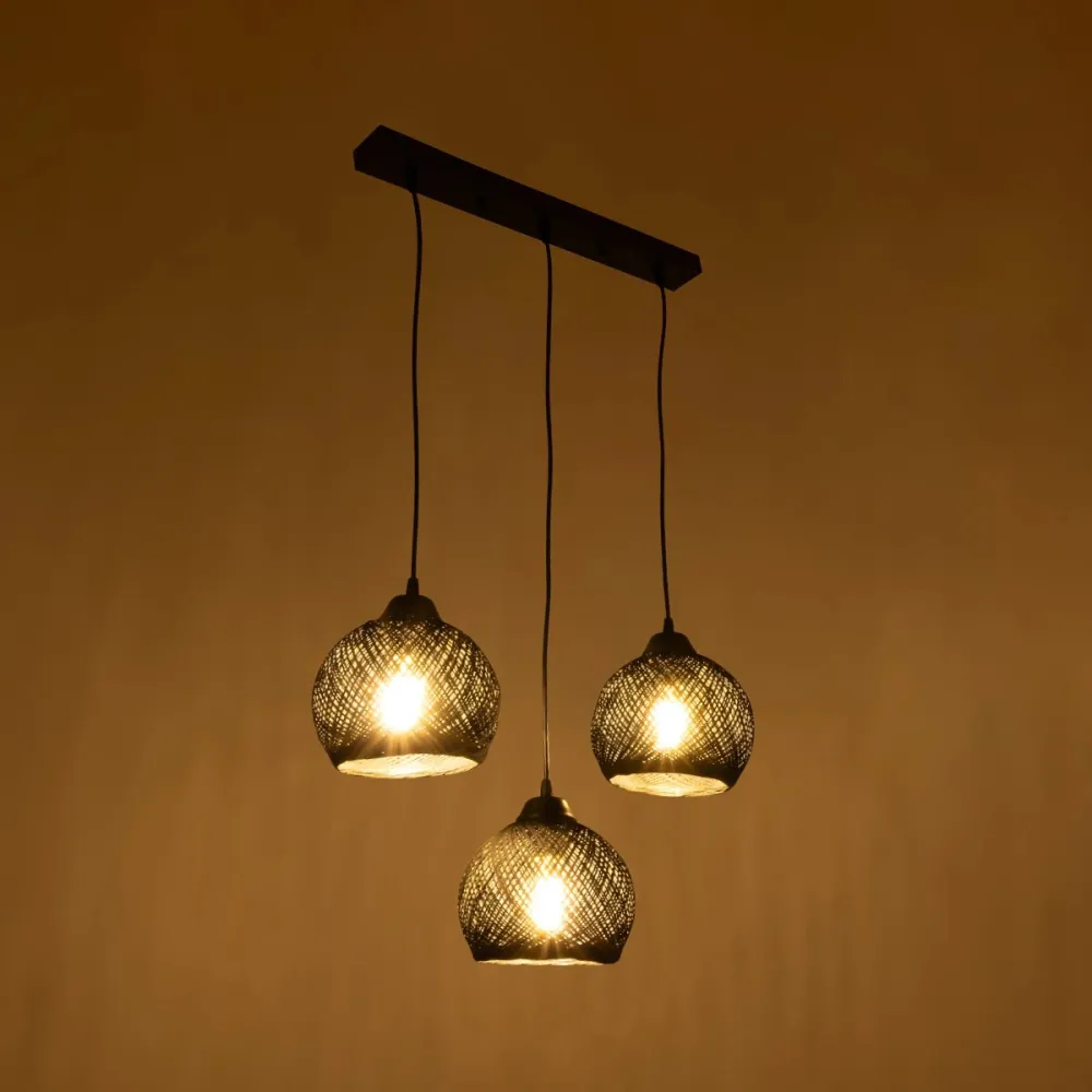 GLOBOSTAR® YASAM 203-0026 Vintage Κρεμαστό Φωτιστικό Οροφής με Ντουί 3 x E27 AC 220-240V IP20 - Μαύρο - Μ45 x Π18 x Υ30cm