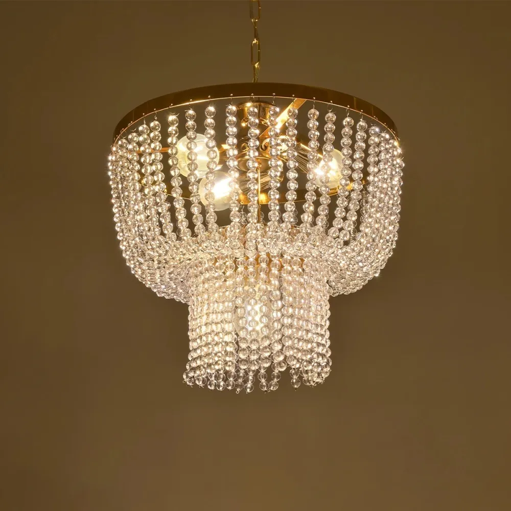 GLOBOSTAR® CRYSTAL 203-0028 Κλασικό Κρεμαστό Φωτιστικό Οροφής με Ντουί 3 x E27 AC 220-240V IP20 - Χρυσό & Διάφανο - Μ41 x Π41 x Υ40cm