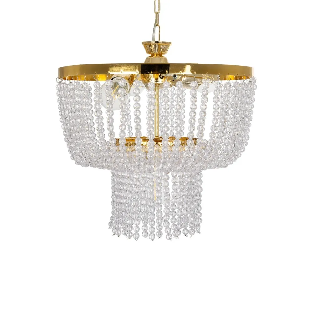 GLOBOSTAR® CRYSTAL 203-0028 Κλασικό Κρεμαστό Φωτιστικό Οροφής με Ντουί 3 x E27 AC 220-240V IP20 - Χρυσό & Διάφανο - Μ41 x Π41 x Υ40cm