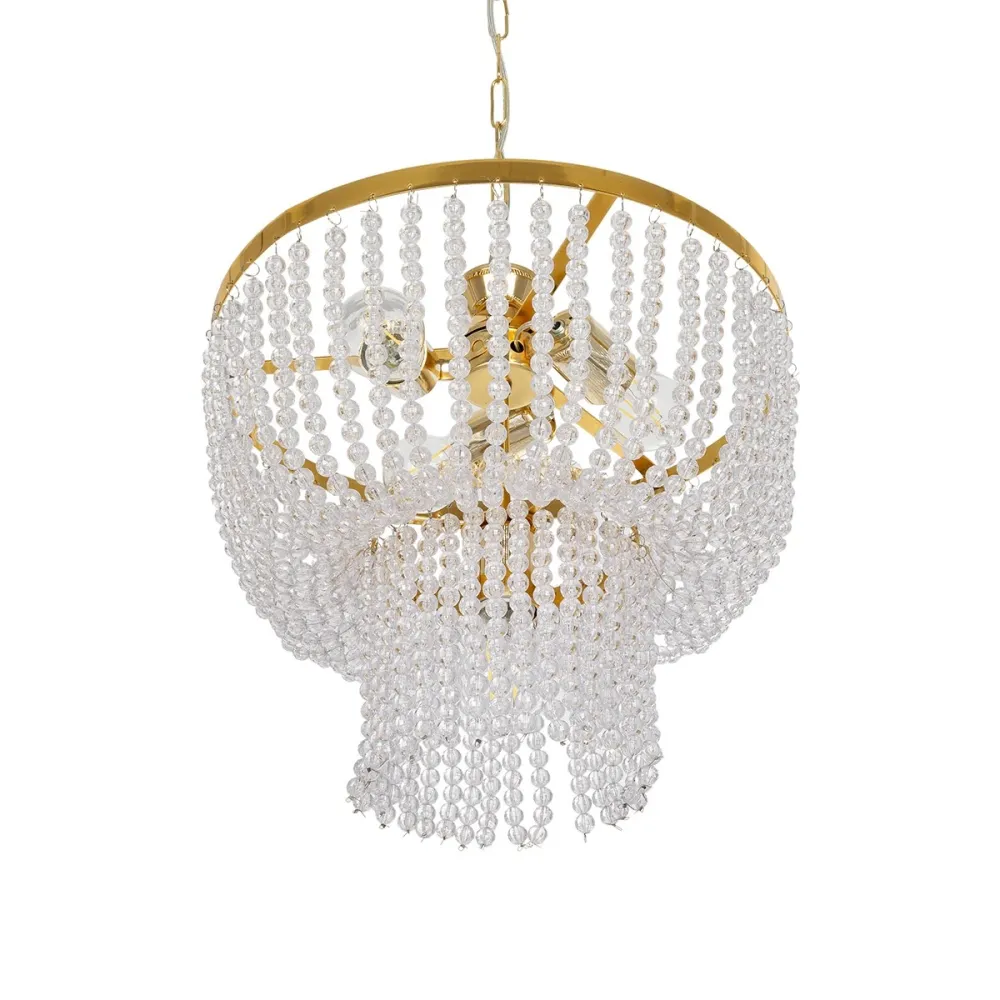 GLOBOSTAR® CRYSTAL 203-0028 Κλασικό Κρεμαστό Φωτιστικό Οροφής με Ντουί 3 x E27 AC 220-240V IP20 - Χρυσό & Διάφανο - Μ41 x Π41 x Υ40cm