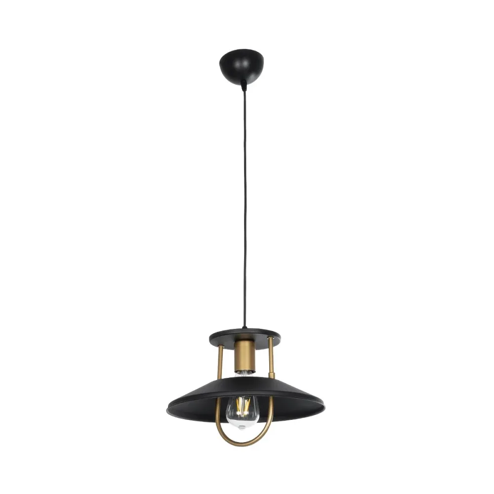 GLOBOSTAR® BILLA 203-0042 Vintage Κρεμαστό Φωτιστικό Οροφής με Ντουί 1 x E27 AC 220-240V IP20 - Μαύρο & Χρυσό - M30.5 x Π30.5 x Υ20cm