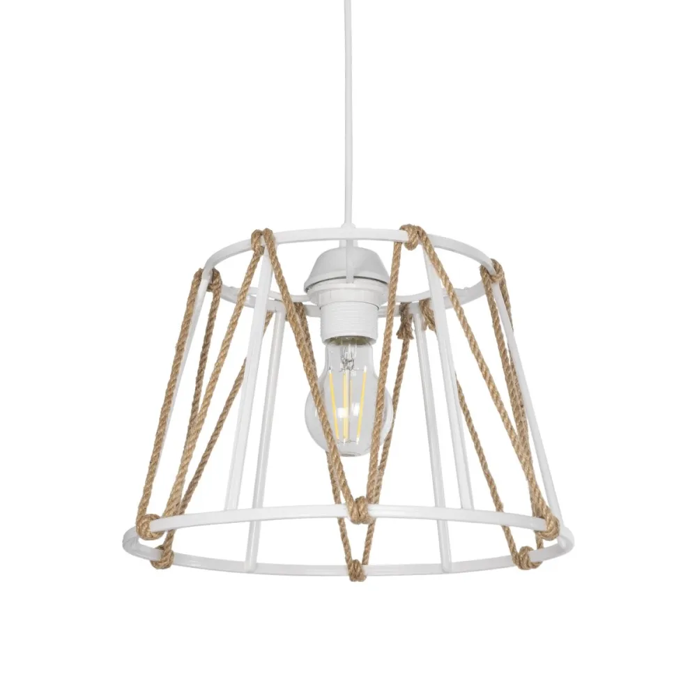 GLOBOSTAR® JUTE 203-0091 Μοντέρνο Κρεμαστό Φωτιστικό Οροφής με Ντουί 1 x E27 AC 220-240V IP20 - Λευκό & Μπεζ - Μ30 x Π30 x Υ23cm
