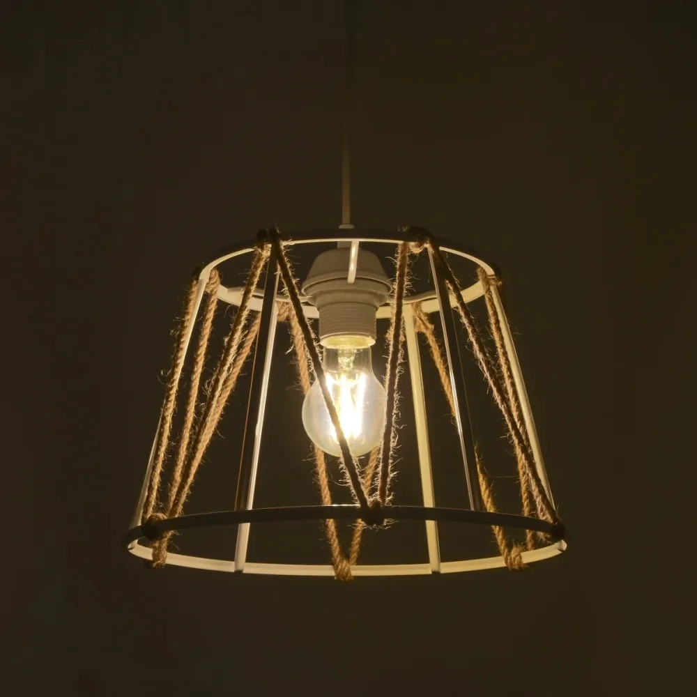 GLOBOSTAR® JUTE 203-0091 Μοντέρνο Κρεμαστό Φωτιστικό Οροφής με Ντουί 1 x E27 AC 220-240V IP20 - Λευκό & Μπεζ - Μ30 x Π30 x Υ23cm