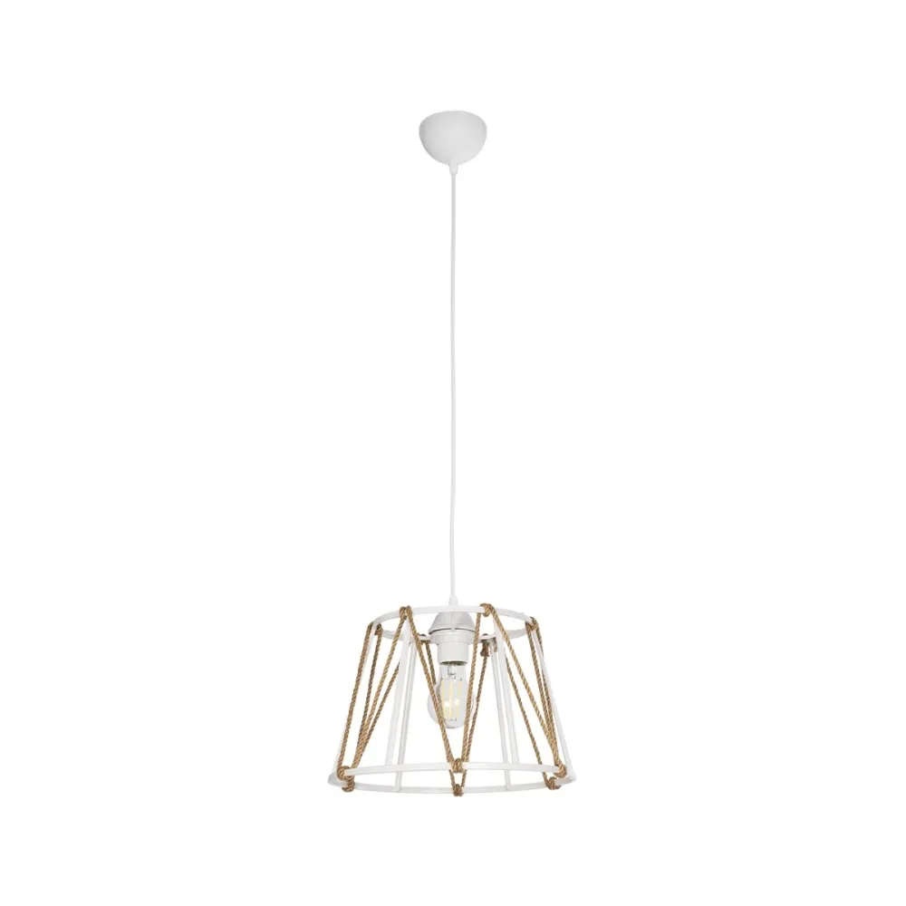 GLOBOSTAR® JUTE 203-0091 Μοντέρνο Κρεμαστό Φωτιστικό Οροφής με Ντουί 1 x E27 AC 220-240V IP20 - Λευκό & Μπεζ - Μ30 x Π30 x Υ23cm