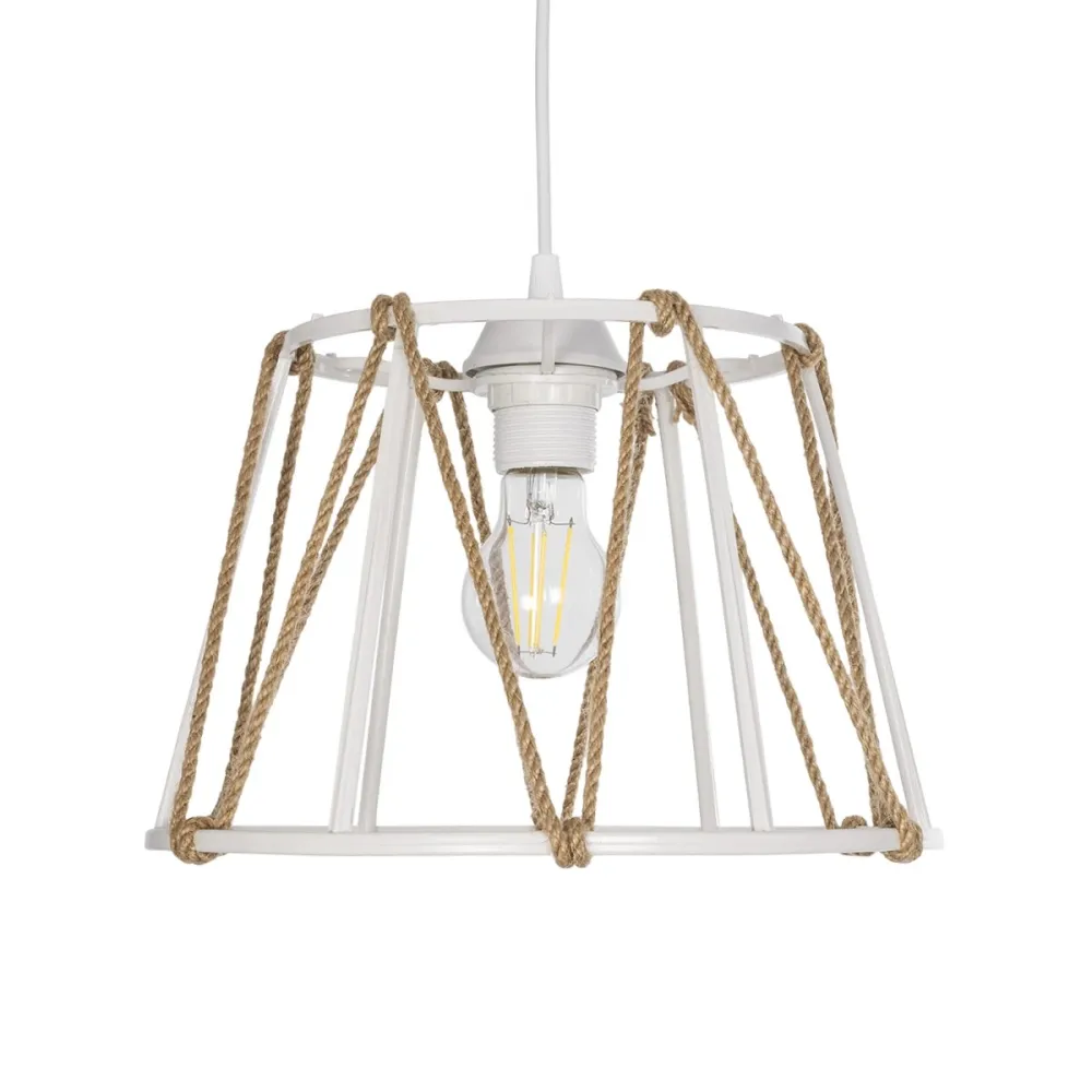 GLOBOSTAR® JUTE 203-0091 Μοντέρνο Κρεμαστό Φωτιστικό Οροφής με Ντουί 1 x E27 AC 220-240V IP20 - Λευκό & Μπεζ - Μ30 x Π30 x Υ23cm