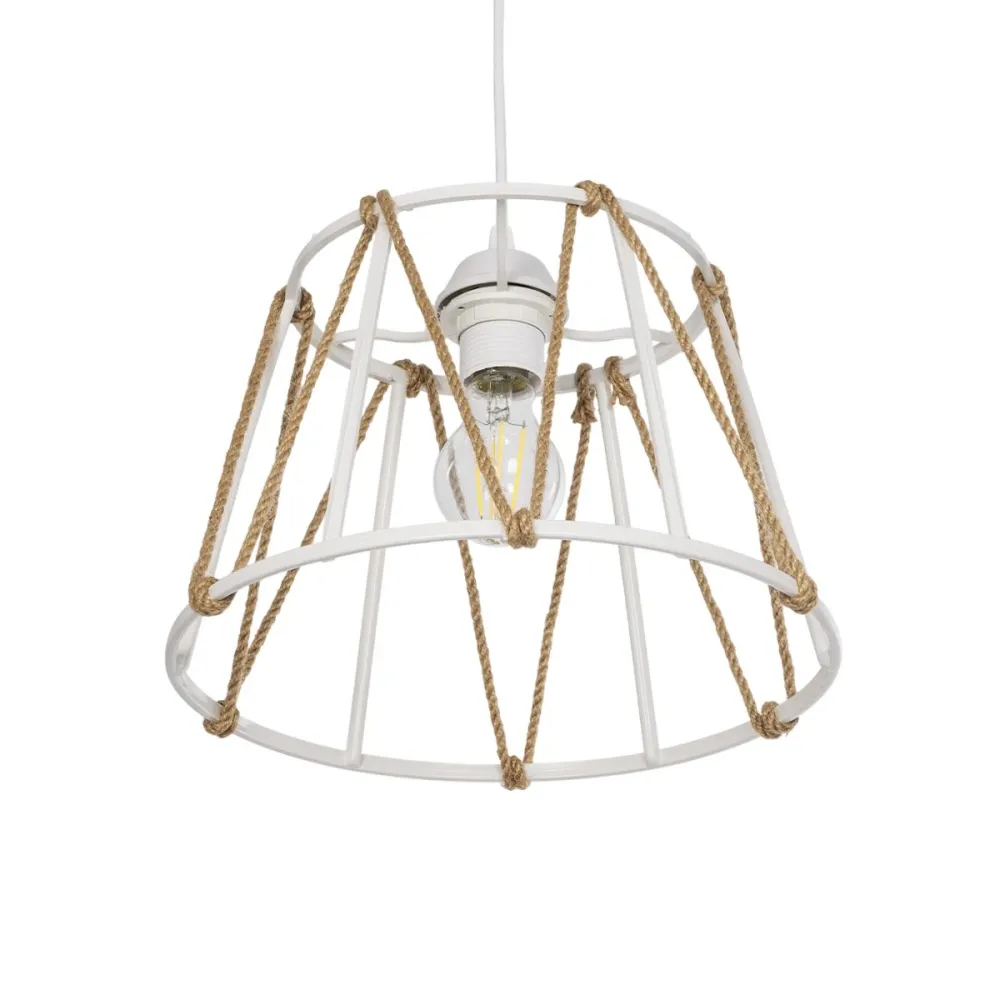 GLOBOSTAR® JUTE 203-0091 Μοντέρνο Κρεμαστό Φωτιστικό Οροφής με Ντουί 1 x E27 AC 220-240V IP20 - Λευκό & Μπεζ - Μ30 x Π30 x Υ23cm