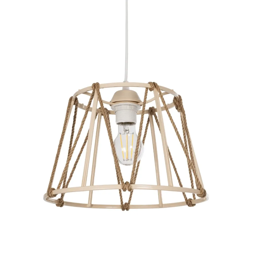 GLOBOSTAR® JUTE 203-0092 Μοντέρνο Κρεμαστό Φωτιστικό Οροφής με Ντουί 1 x E27 AC 220-240V IP20 - Μπεζ - Μ30 x Π30 x Υ23cm