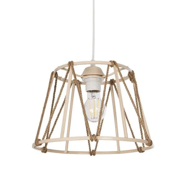 GLOBOSTAR® JUTE 203-0092 Μοντέρνο Κρεμαστό Φωτιστικό Οροφής με Ντουί 1 x E27 AC 220-240V IP20 - Μπεζ - Μ30 x Π30 x Υ23cm