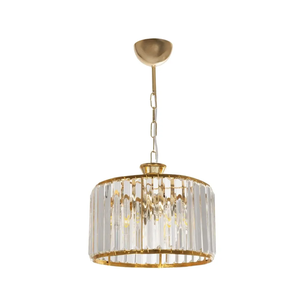 GLOBOSTAR® GLAMOROUS 203-0094 Κλασικό Κρεμαστό Φωτιστικό Οροφής με Ντουί 3 x E27 AC 220-240V IP20 - Χρυσό & Διάφανο - Μ28 x Π28 x Υ21.5cm