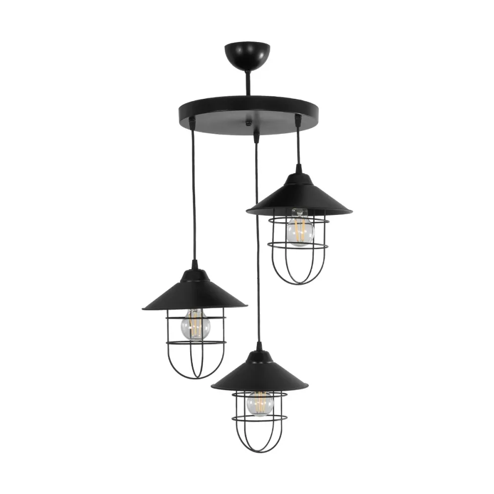 GLOBOSTAR® BLAZEO 203-0097 Vintage Κρεμαστό Φωτιστικό Οροφής με Ντουί 3 x E27 AC 220-240V IP20 - Μαύρο - Μ45 x Π45 x Υ45cm