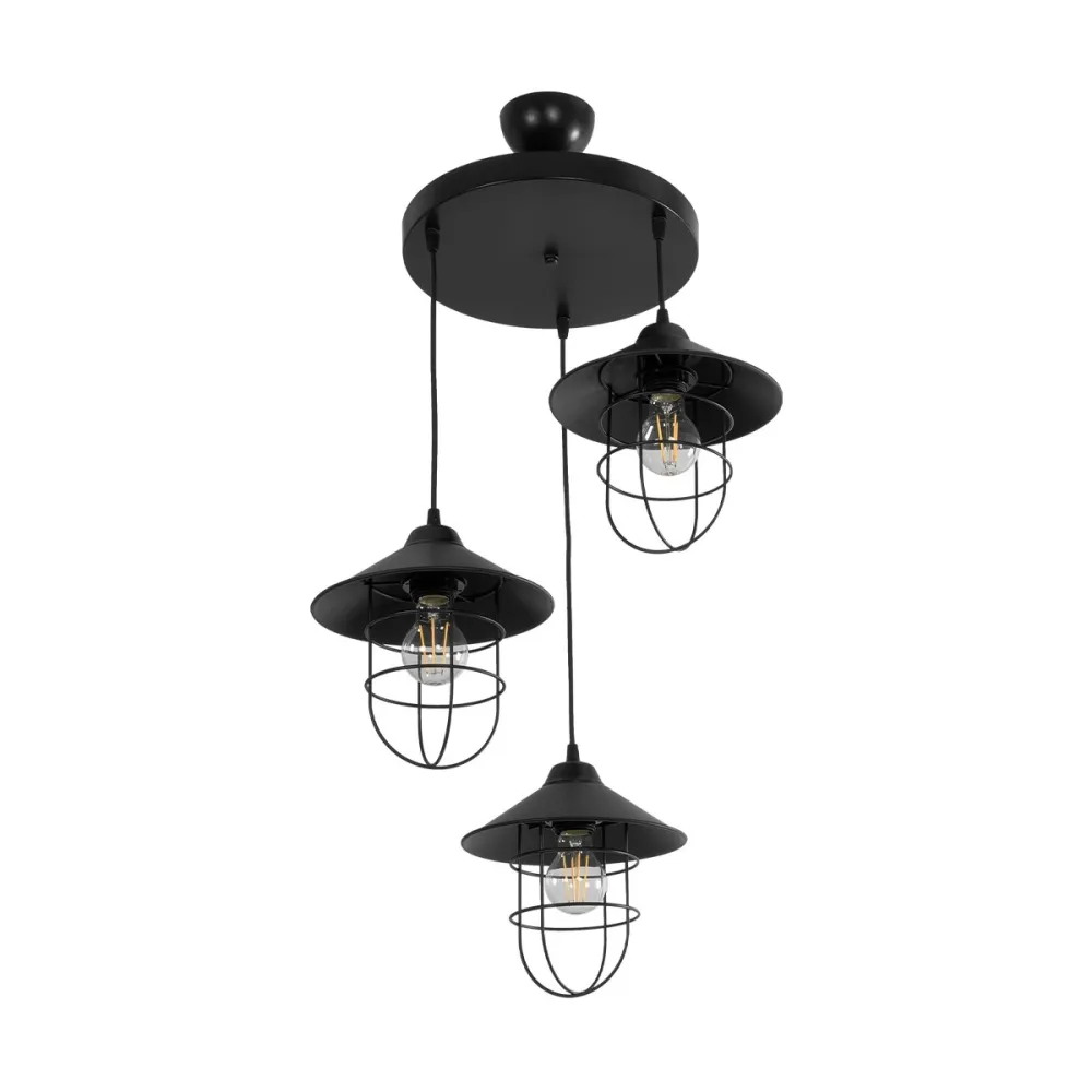 GLOBOSTAR® BLAZEO 203-0097 Vintage Κρεμαστό Φωτιστικό Οροφής με Ντουί 3 x E27 AC 220-240V IP20 - Μαύρο - Μ45 x Π45 x Υ45cm