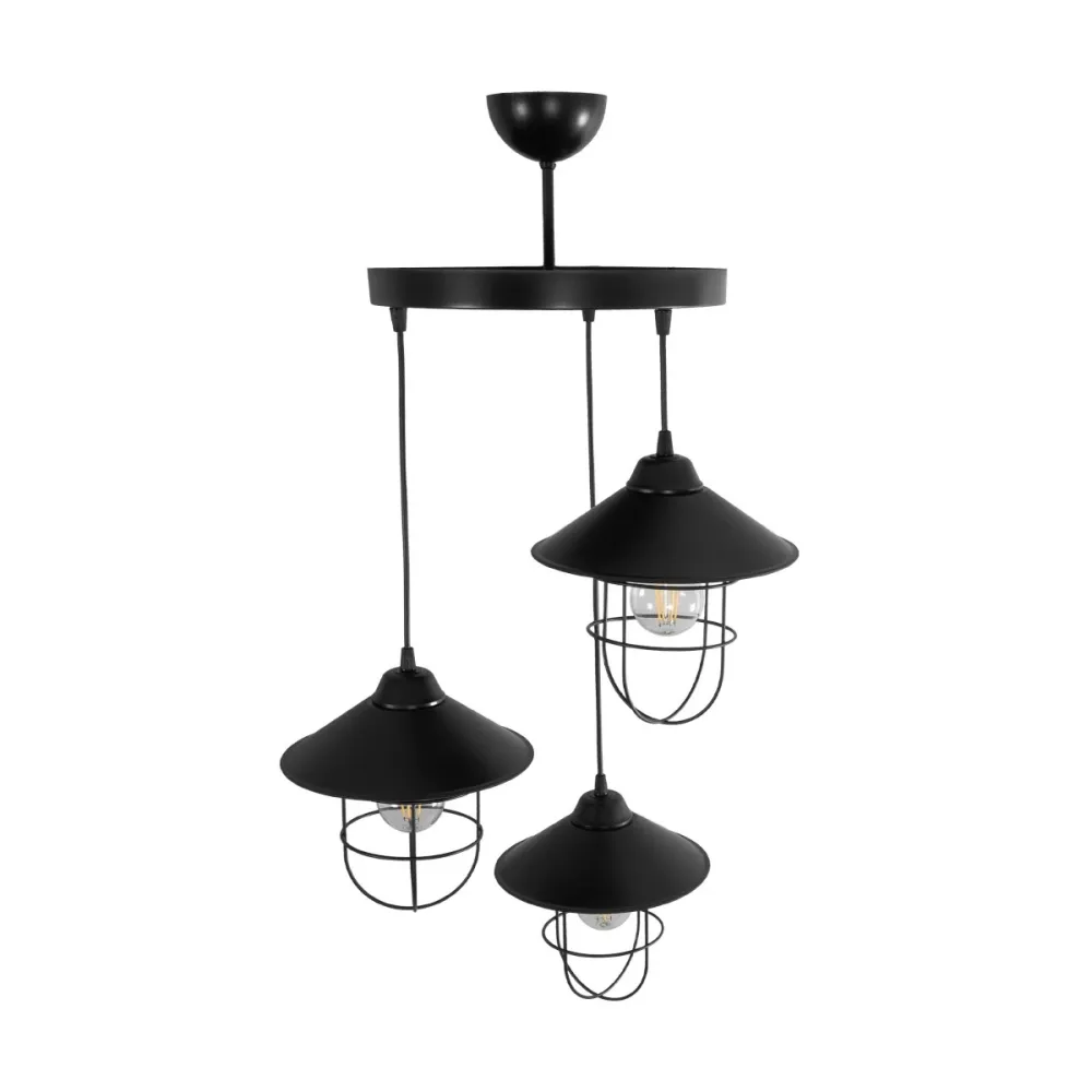 GLOBOSTAR® BLAZEO 203-0097 Vintage Κρεμαστό Φωτιστικό Οροφής με Ντουί 3 x E27 AC 220-240V IP20 - Μαύρο - Μ45 x Π45 x Υ45cm