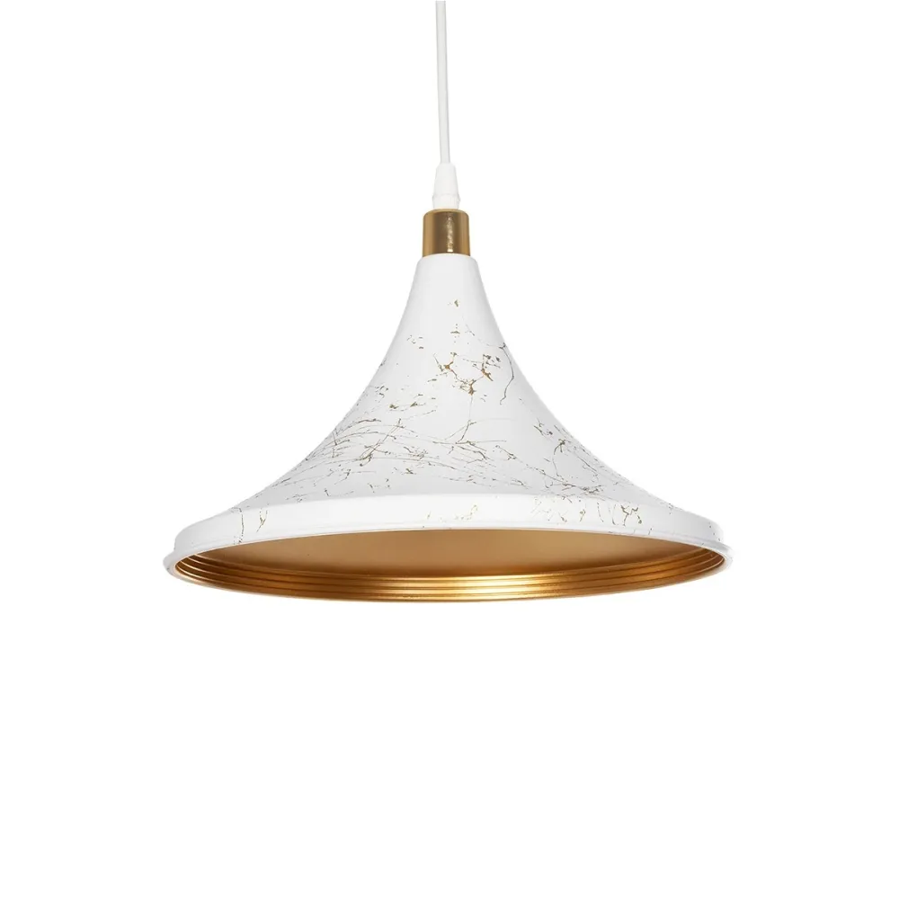 GLOBOSTAR® MARBLE 203-0098 Μοντέρνο Κρεμαστό Φωτιστικό Οροφής με Ντουί 1 x E27 AC 220-240V IP20 - Λεύκο & Χρυσό - Μ30 x Π30 x Υ20cm