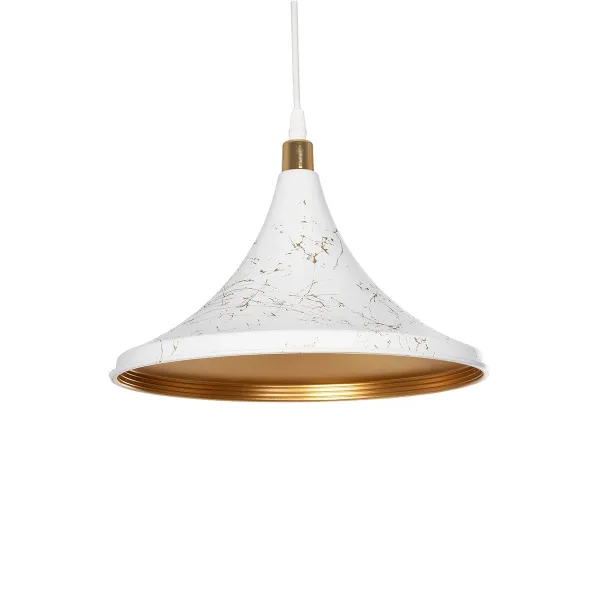 GLOBOSTAR® MARBLE 203-0098 Μοντέρνο Κρεμαστό Φωτιστικό Οροφής με Ντουί 1 x E27 AC 220-240V IP20 - Λεύκο & Χρυσό - Μ30 x Π30 x Υ20cm