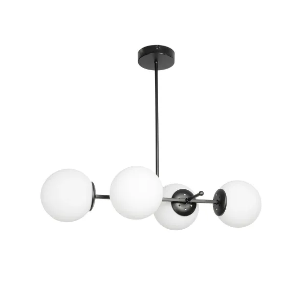 GloboStar® GLOBUS 203-0104 Μοντέρνο Φωτιστικό Οροφής Μπάλα Πολύφωτο 4 x E27 IP20 Μαύρο Μέταλλο με Λευκό Γυαλί - Μ70 x Π34 x Υ15cm