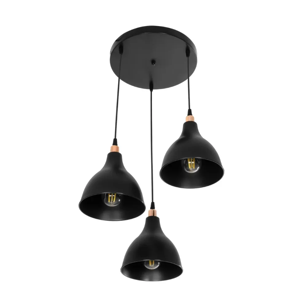 GLOBOSTAR® RADE 203-0127 Μοντέρνο Κρεμαστό Φωτιστικό Οροφής με Ντουί 3 x E27 AC 220-240V IP20 - Μαύρο & Χάλκινο - Μ40 x Π40 x Υ40cm