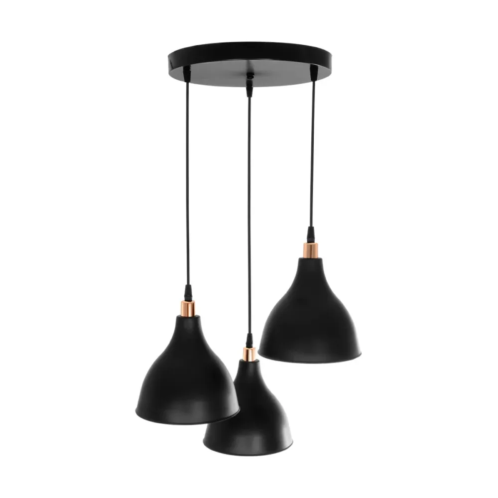 GLOBOSTAR® RADE 203-0127 Μοντέρνο Κρεμαστό Φωτιστικό Οροφής με Ντουί 3 x E27 AC 220-240V IP20 - Μαύρο & Χάλκινο - Μ40 x Π40 x Υ40cm
