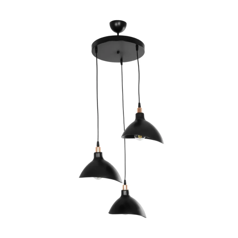 GLOBOSTAR® RIVE 203-0144 Μοντέρνο Κρεμαστό Φωτιστικό Οροφής με Ντουί 3 x E27 AC 220-240V IP20 - Μάυρο & Χάλκινο - Μ40 x Π40 x Υ65cm