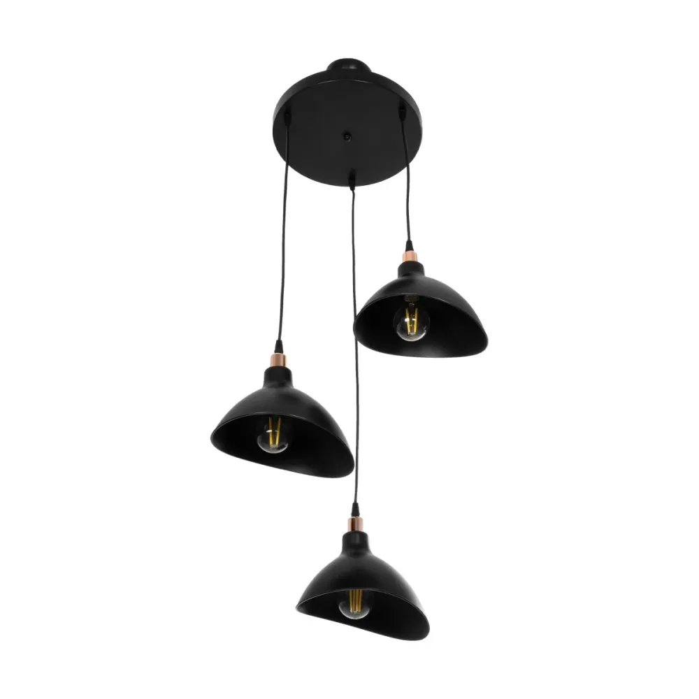 GLOBOSTAR® RIVE 203-0144 Μοντέρνο Κρεμαστό Φωτιστικό Οροφής με Ντουί 3 x E27 AC 220-240V IP20 - Μάυρο & Χάλκινο - Μ40 x Π40 x Υ65cm
