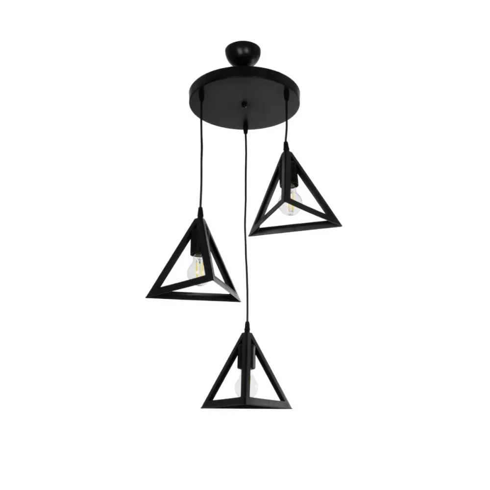GLOBOSTAR® TRIANGLE 203-0160 Μοντέρνο Κρεμαστό Φωτιστικό Οροφής με Ντουί 3 x E27 AC 220-240V IP20 - Μάυρο - Μ67 x Π67 x Υ50cm