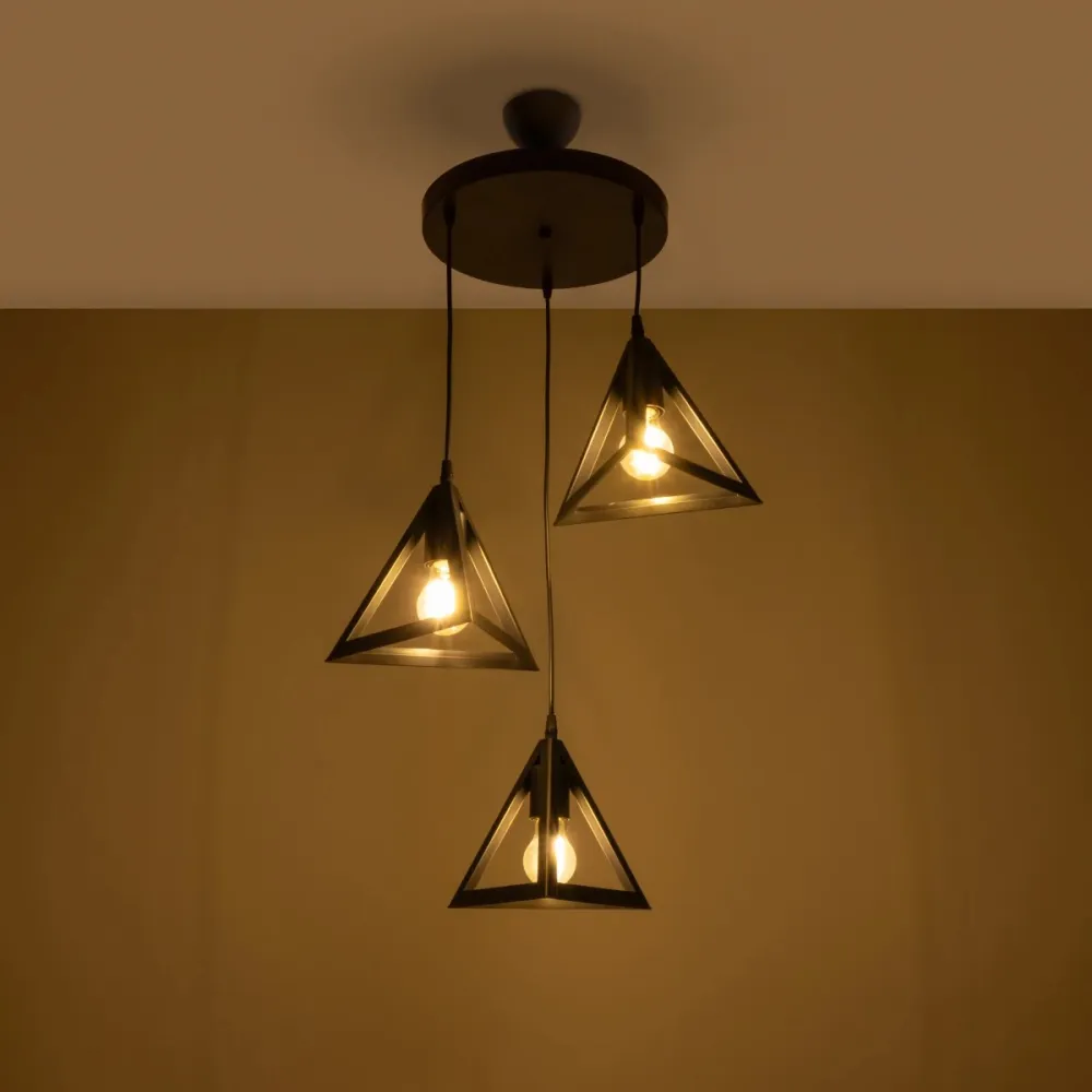 GLOBOSTAR® TRIANGLE 203-0160 Μοντέρνο Κρεμαστό Φωτιστικό Οροφής με Ντουί 3 x E27 AC 220-240V IP20 - Μάυρο - Μ67 x Π67 x Υ50cm