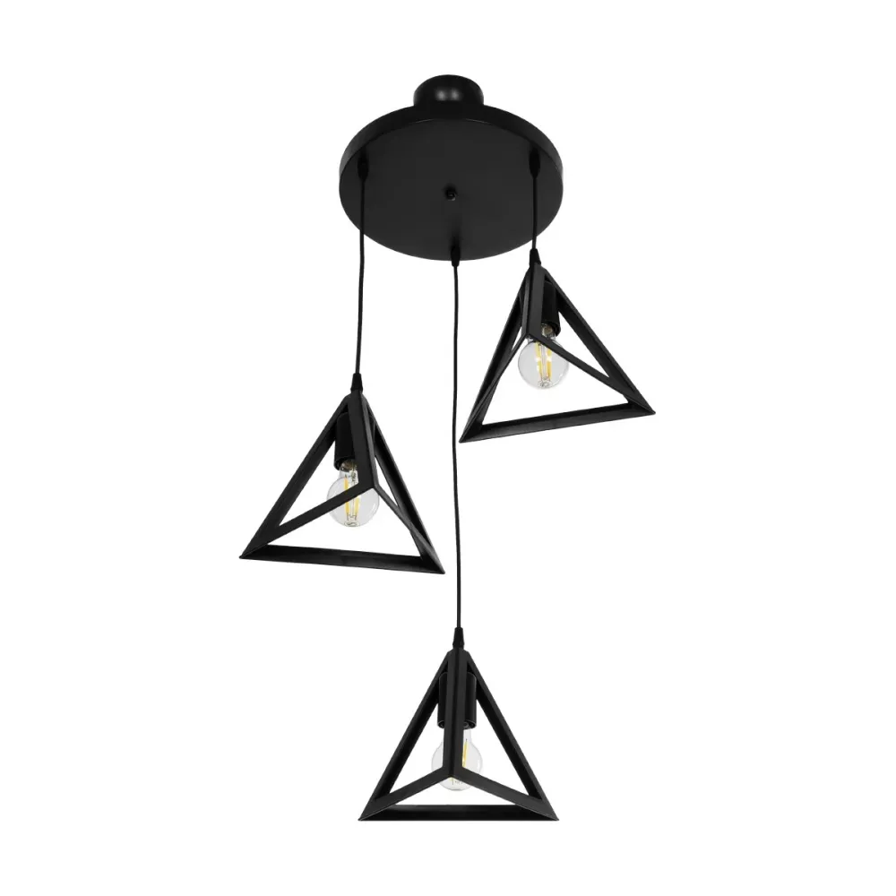 GLOBOSTAR® TRIANGLE 203-0160 Μοντέρνο Κρεμαστό Φωτιστικό Οροφής με Ντουί 3 x E27 AC 220-240V IP20 - Μάυρο - Μ67 x Π67 x Υ50cm