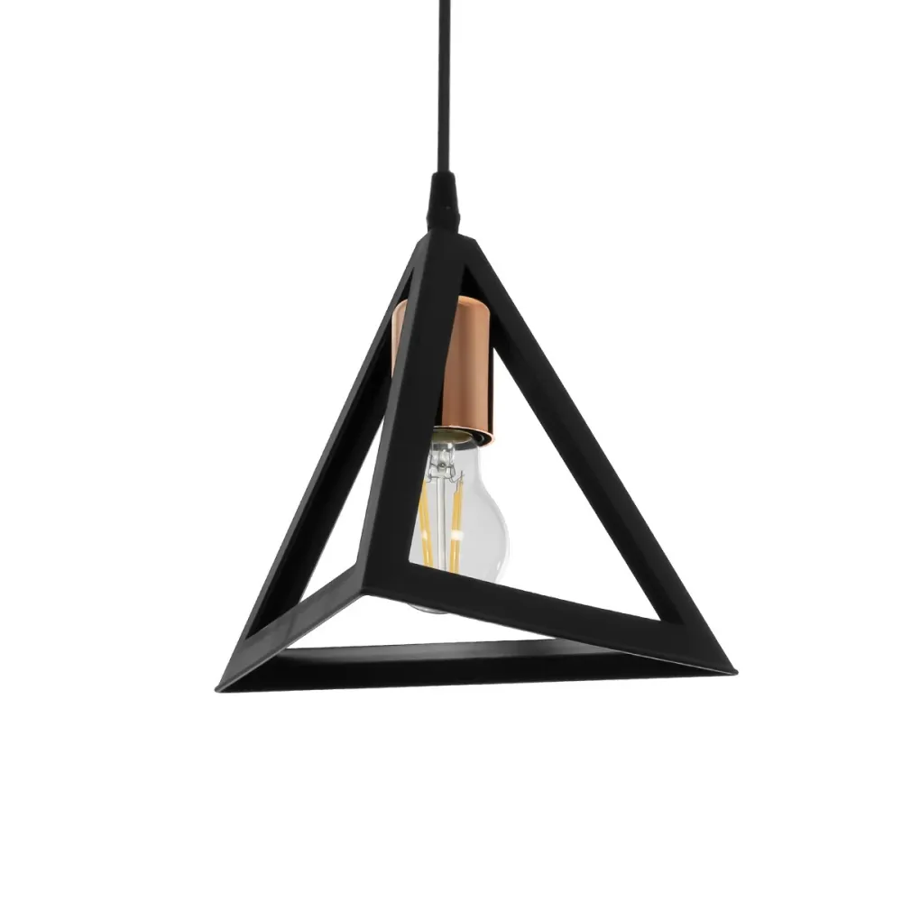 GLOBOSTAR® TRIANGLE 203-0161 Μοντέρνο Κρεμαστό Φωτιστικό Οροφής με Ντουί 1 x E27 AC 220-240V IP20 - Μάυρο & Χάλκινο - Μ24 x Π24 x Υ22cm