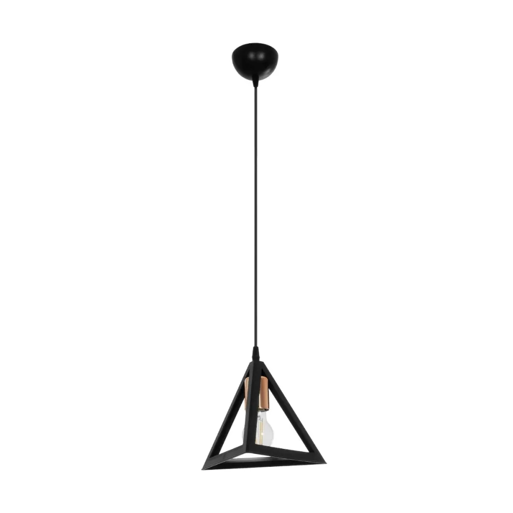 GLOBOSTAR® TRIANGLE 203-0161 Μοντέρνο Κρεμαστό Φωτιστικό Οροφής με Ντουί 1 x E27 AC 220-240V IP20 - Μάυρο & Χάλκινο - Μ24 x Π24 x Υ22cm
