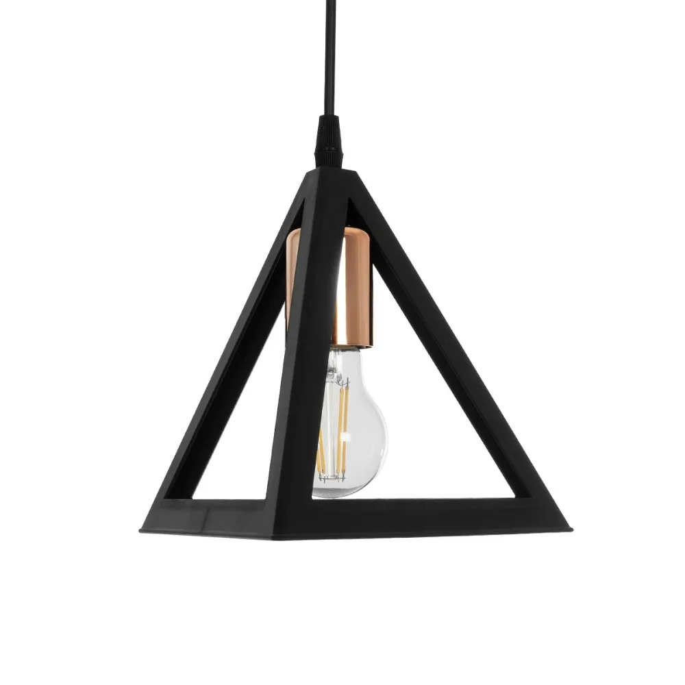 GLOBOSTAR® TRIANGLE 203-0161 Μοντέρνο Κρεμαστό Φωτιστικό Οροφής με Ντουί 1 x E27 AC 220-240V IP20 - Μάυρο & Χάλκινο - Μ24 x Π24 x Υ22cm
