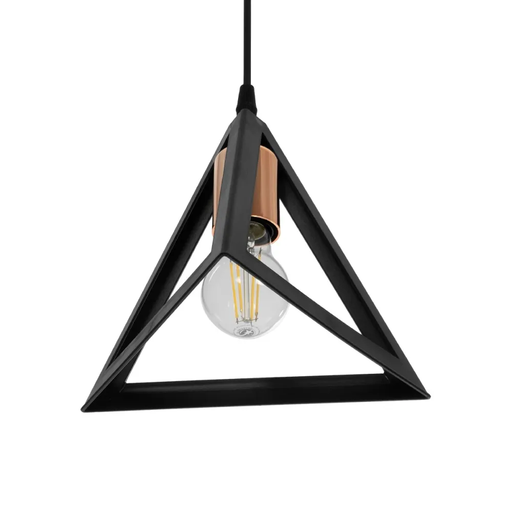 GLOBOSTAR® TRIANGLE 203-0161 Μοντέρνο Κρεμαστό Φωτιστικό Οροφής με Ντουί 1 x E27 AC 220-240V IP20 - Μάυρο & Χάλκινο - Μ24 x Π24 x Υ22cm