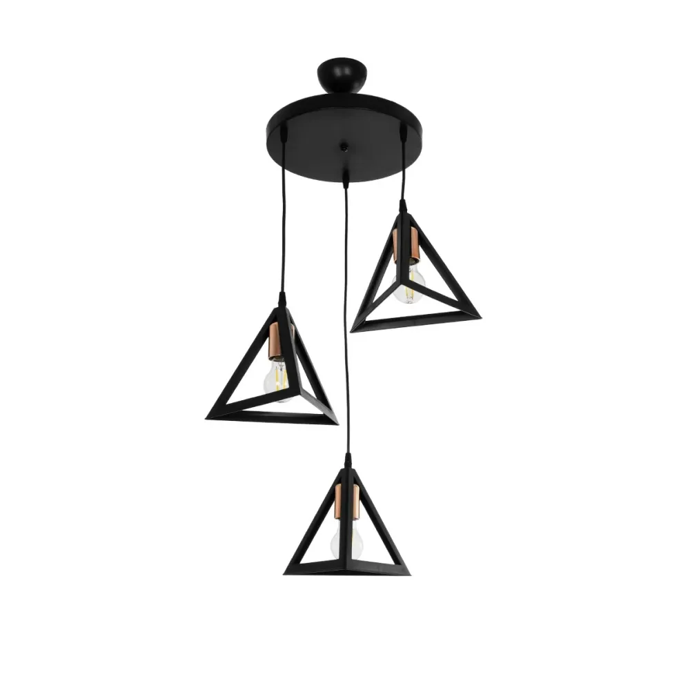 GLOBOSTAR® TRIANGLE 203-0162 Μοντέρνο Κρεμαστό Φωτιστικό Οροφής με Ντουί 3 x E27 AC 220-240V IP20 - Μάυρο & Χάλκινο - Μ67 x Π67 x Υ50cm