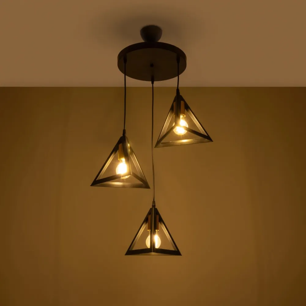 GLOBOSTAR® TRIANGLE 203-0162 Μοντέρνο Κρεμαστό Φωτιστικό Οροφής με Ντουί 3 x E27 AC 220-240V IP20 - Μάυρο & Χάλκινο - Μ67 x Π67 x Υ50cm