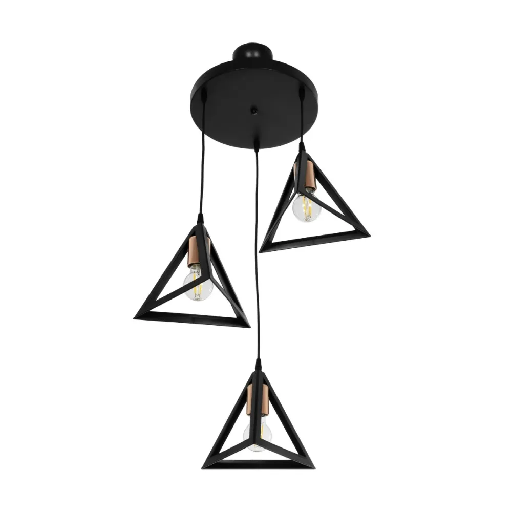 GLOBOSTAR® TRIANGLE 203-0162 Μοντέρνο Κρεμαστό Φωτιστικό Οροφής με Ντουί 3 x E27 AC 220-240V IP20 - Μάυρο & Χάλκινο - Μ67 x Π67 x Υ50cm
